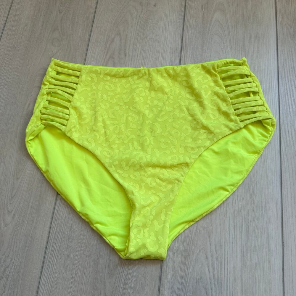 Coastal Waves neon yellow cheetah print high waisted swim bikini bottoms 1X